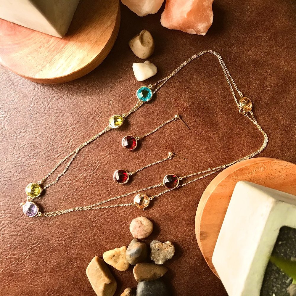 -Multicolor Cubic Zircon Long necklace & Earrings